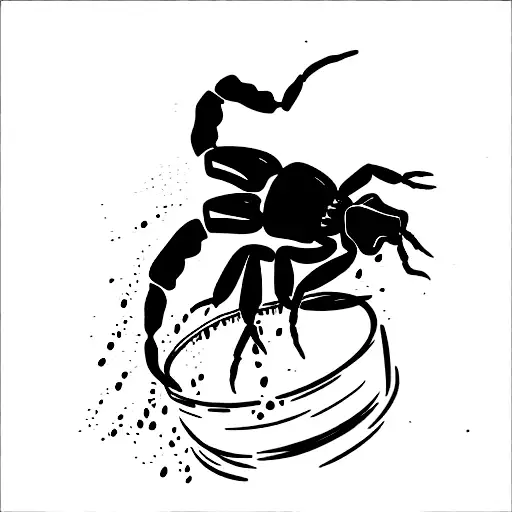 Scorpion Sitting On A Tilted Water Jug With Water Pouring Out