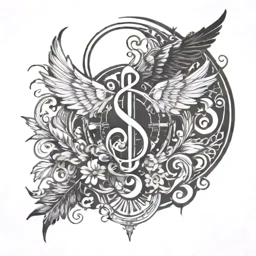 Key Clef G With Wings And A Stand Clock Minimalist Representing Time In Our Life