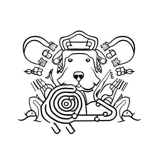 Illustrative Tattoo Of A Dog Silhouette With Veterinary Tools Hidden In The Design