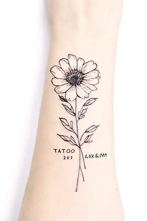 Fine Line Tattoo With Birth Date And Birth Flower