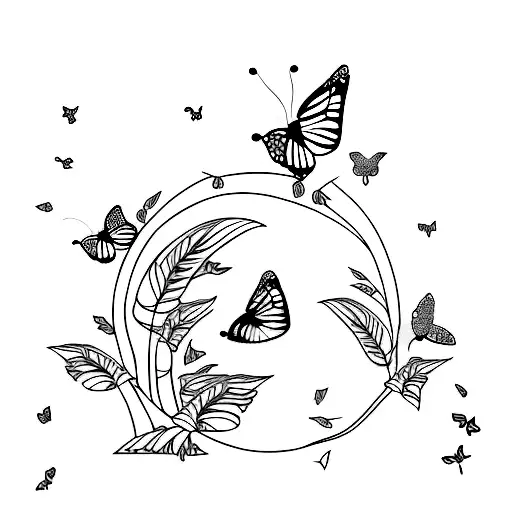 Butterflies Surrounding A Tree