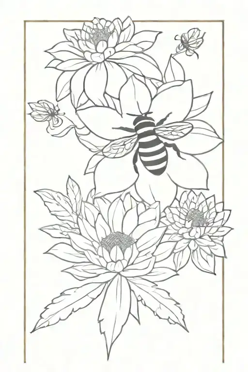 1 Bee With 3 Dahlias