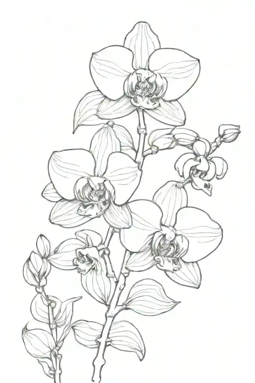 Two Orchid Flowers On A Branch Simple Outline
