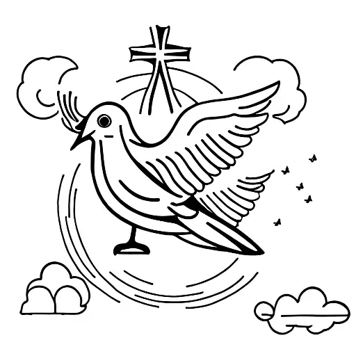 2 Doves And An Angel With Crosses And Clouds