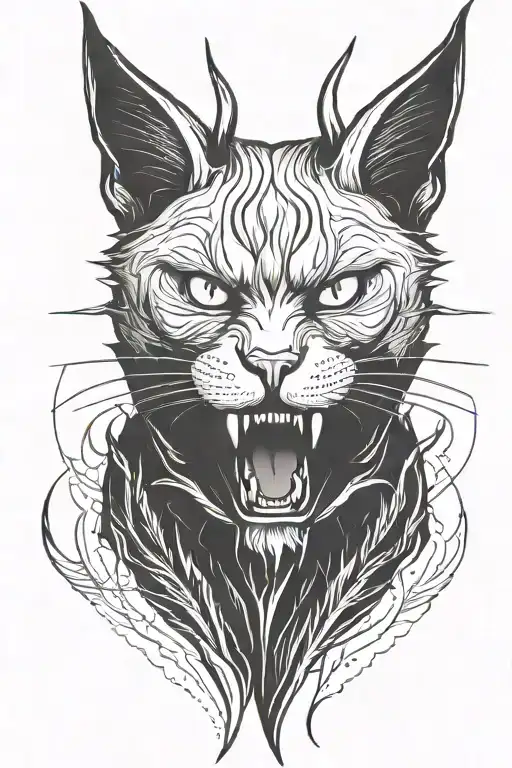 Lucifer Cat With Horns And Fangs Looking Forward