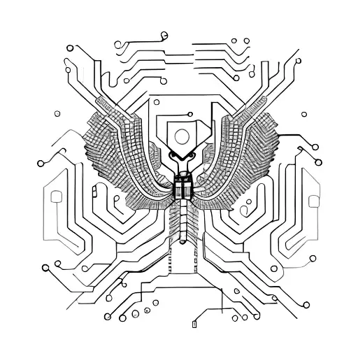 Spinal Tattoo Of A Circuit Board Design