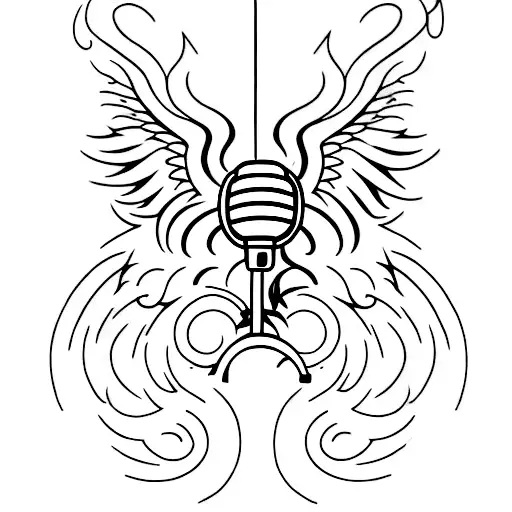 A Minimalist Tattoo Of A Microphone Transforming Into A Phoenix