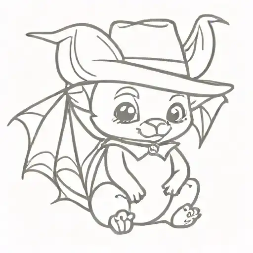 Cute Cartoon Bat Wearing Cowboy Hat Sitting