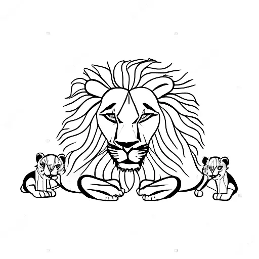 A Family Of A Lion And A Lioness With Cubs In Gungal