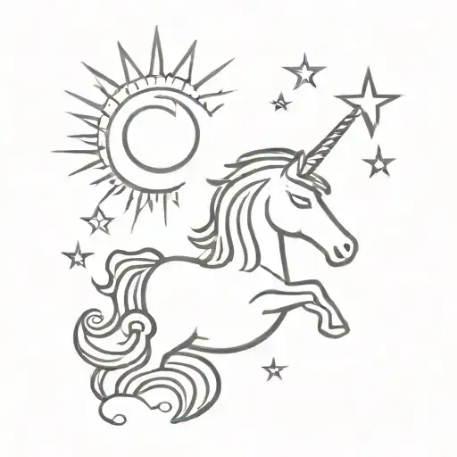 Unicorn Moon And Sun On Clouds