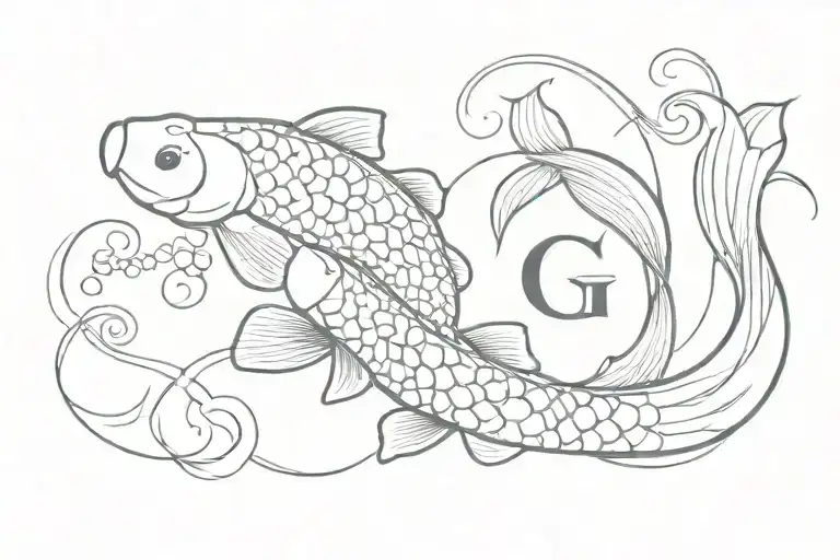 Koi Fish Swimming With Letter G
