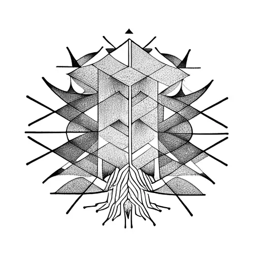 A Geometric Tree Design Incorporating Mathematical Symbols And Patterns