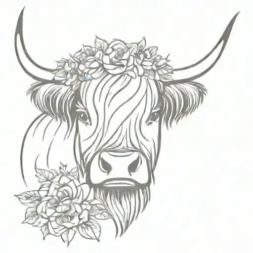 Highland Cow With Flower Crown And Tongue Out
