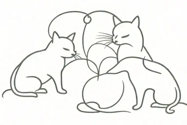 Heartbeat Line Forming 3 Cats Playing