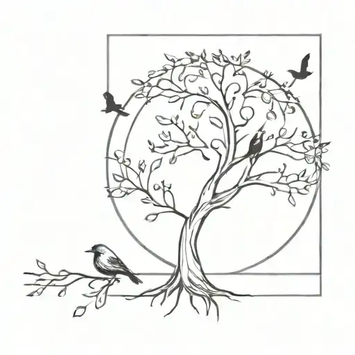 Tree Of Life With 3 Birds On The Right Side