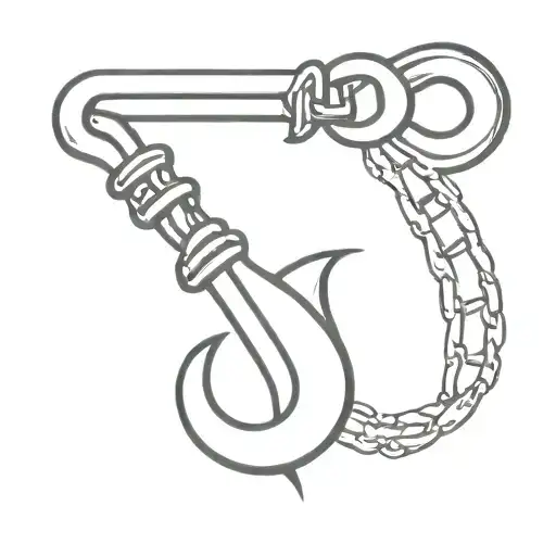A Minimalist Design Of A Fishing Hook Intertwined With A Motorcycle Chain