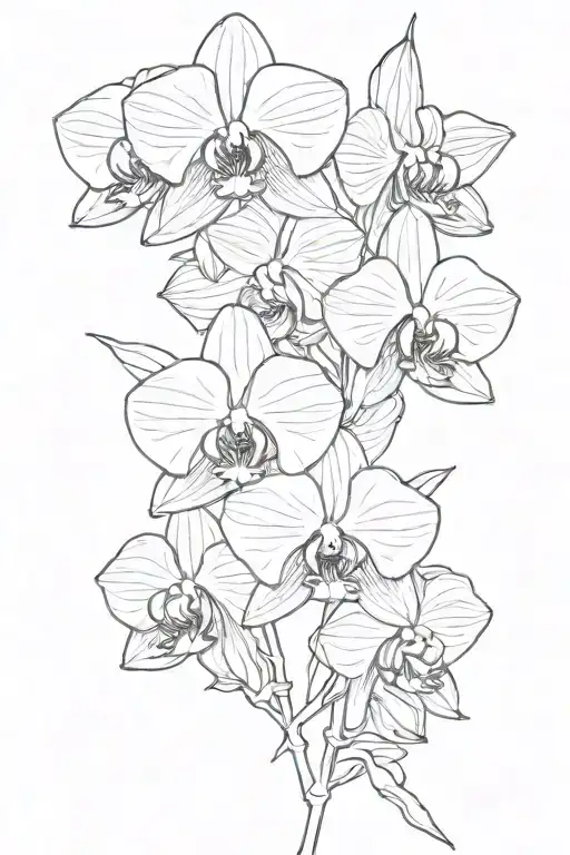 2 Orchid Flowers Simple Outline
