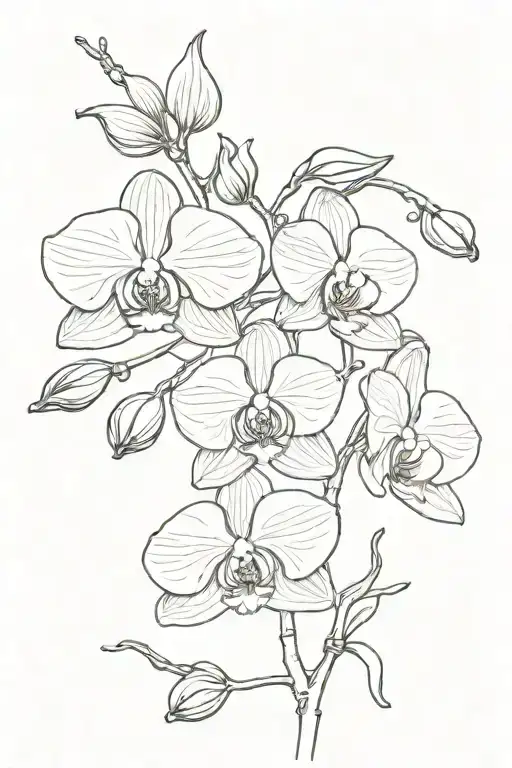 Two Orchid Flowers On A Branch Simple Outline