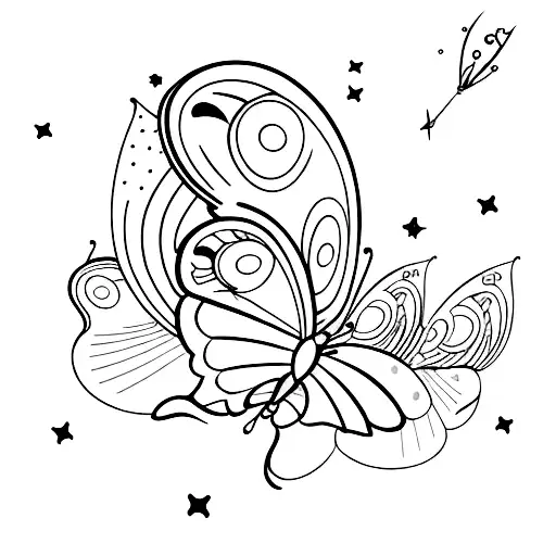 A Minimalist Silhouette Of A Butterfly Flying Towards The Moon