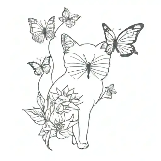 Cat Butterfly Flowers Blooming