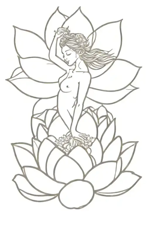 Fineline Fairy Coming Out Of A Lotus Flower