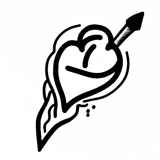 Human Heart With A Rose Complete With Thorns Pierced Like A Sword