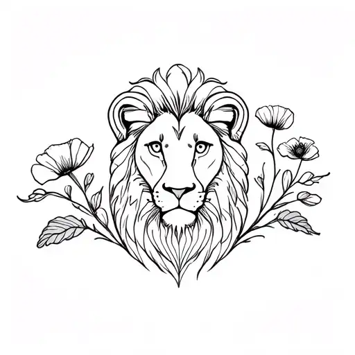 Lion And Poppy Flower