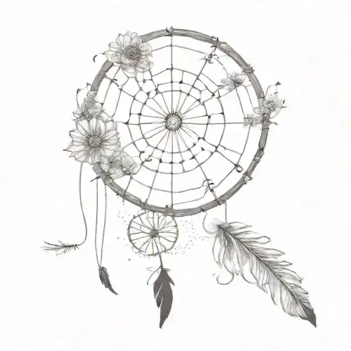 Dandelion Flowers With Dream Catcher Entangled