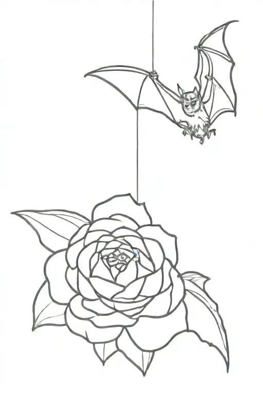 Spooky Bat Hanging Upside With Peonies Flower