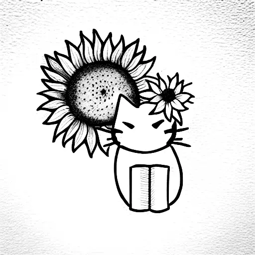 Cat With Book And Sunflower