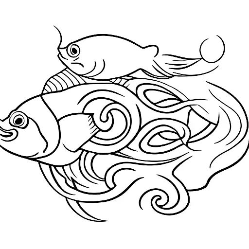 A Minimalist Tattoo Of A Studio With Fish Swimming Around A Dancer In The Center