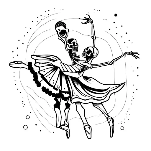 A Ballet Dancer Gracefully Dancing With A Skeleton Partner