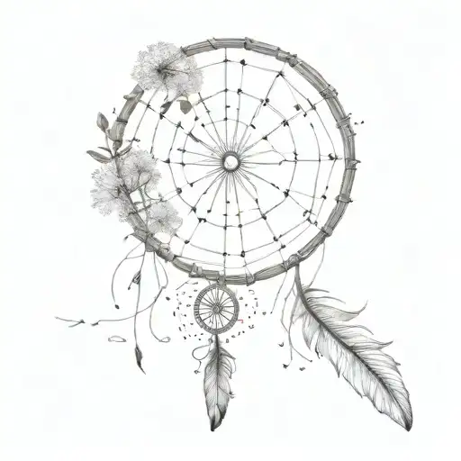 Dandelion Flowers With Dream Catcher Entangled
