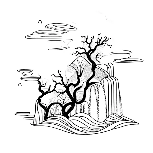 Black And White Waterfall Made Of Vector Lines