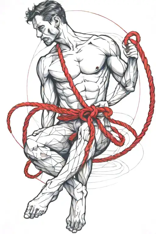 Simple Sexy Man Tied Up With A Red Rope