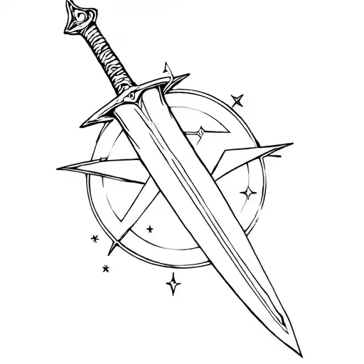 Ad Astra Aspera Ad Astra Fine Line Sword Surrounded With North Star