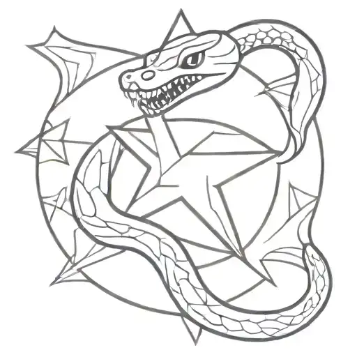 A Snake With An Open Mouth Is Curled In A Five-pointed Star
