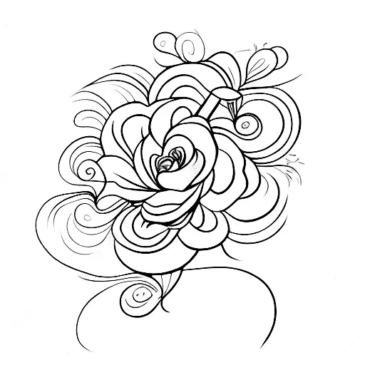 Flower One Line Fine Three Flowers Vintage Swirl