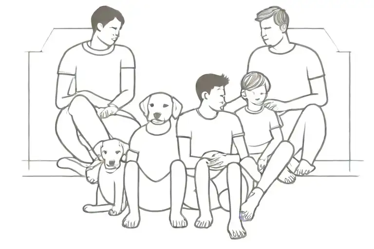 Family With Two Boys And Dog Sitting
