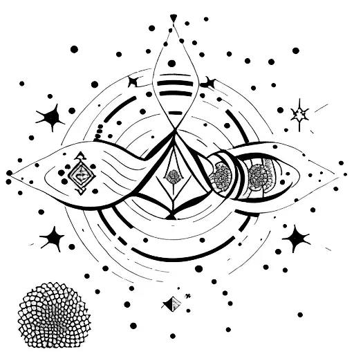 A Minimalist Tattoo Design Of A Serene Galaxy With A Balance Symbol Incorporated Into The Stars