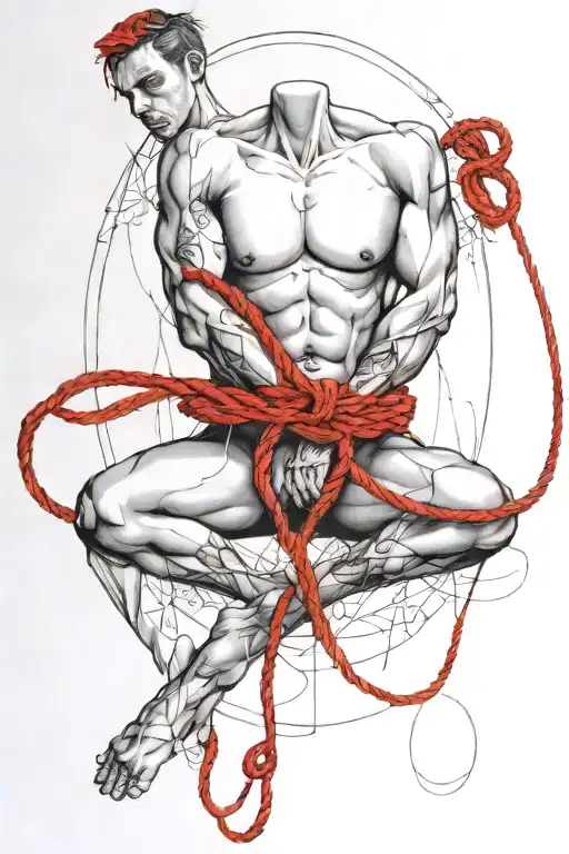 Simple Sexy Man Tied Up With A Red Rope