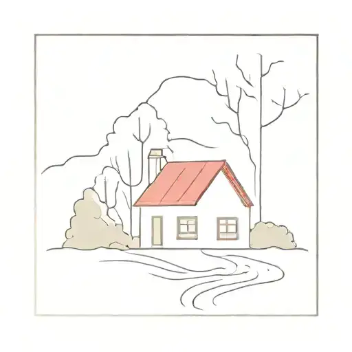 A Small House With Red Roof And The Deciduous Forest