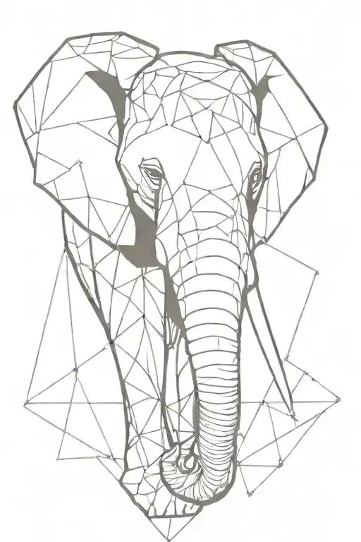 Male African Elephant Head Fine Line Triangles And Diamond Background