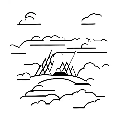 A Minimalist Tattoo Of A Snow-covered London Skyline With An Eagle Soaring Overhead