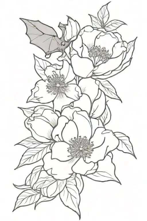 Bat And Peony Flower Intertwined