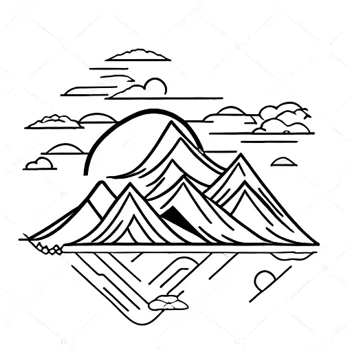 Minimalist Waterfall With 2 Mountains And A Cloud