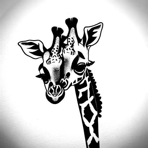 Mom And Baby Giraffe With A Chrysanthemum