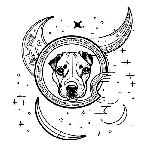 Crescent Moon With Dog Sketch