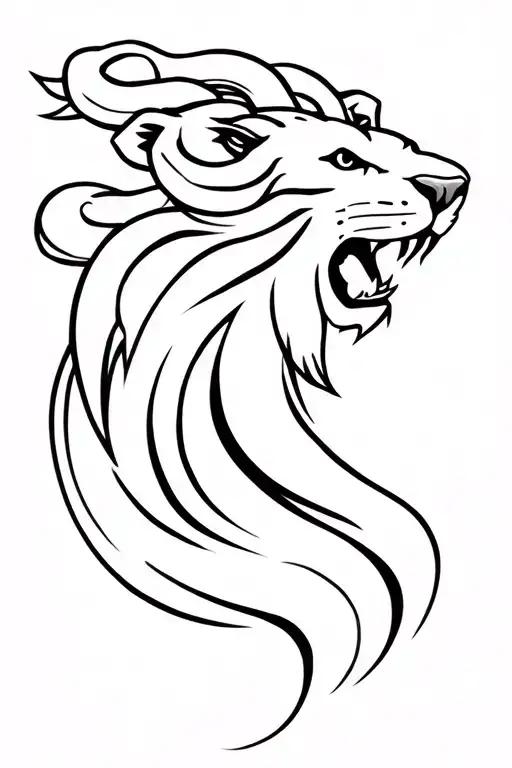 Snake On The Head Of Lion Roaring