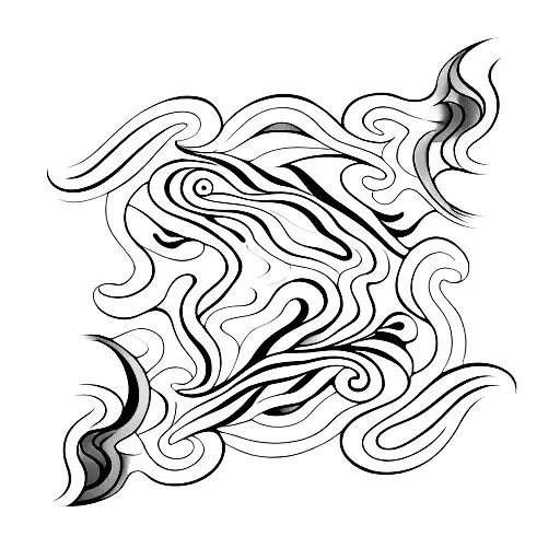 Abstract Waves With A Hammerhead Shark Silhouette Swimming Through